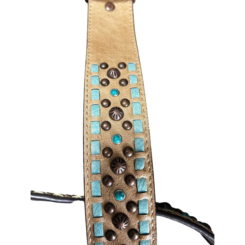 Nocona Womens Brown Western Belt Medium Studded Turquoise‎ Floral Buckle